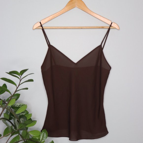🌏 Lauren by Ralph Lauren / Brown Sheer Camisole Cami Top / Size 8 - Picture 3 of 5